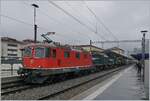 The SBB Re 4/4 II 11192 and the Crocodils Ce 6/8 III 14305 (9185 4601 305-6), SOB Be 6/8 III 13302 (91 85 4601 302-3) and Ce 6/8 II 14253 (91 85 4601 253-8) with his Special Service from Erstfeld to