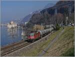 The SBB Re 4/4 II 11284 (Re 420 284-2) with a Cargo Train by the Castle of Chillon. 

08.03.2022