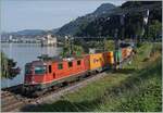 The SBB Re 4/4 II 11240 (Re 420 240-4)  by the Castle of Chillon on the way to St Maurice.