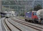 While the SBB Re 4/4 II 11288 (Re 420 288-3) 'AVANTI TUTTA!' is waiting to depart in Martigny with its local freight train, a BLS RABe 528 MIKA from St-Gingolph arrives in Martigny. The BLS train was leased by the Alpes region because the increased f ...