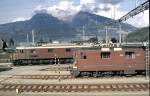 Re 4/4 No 176 and Ae 6/8 No 203 at Spiez, July 28th, 1980.