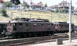 Ae 6/8 No 207 and Re 4/4 at Spiez, July 27th, 1980.