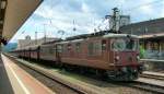 Two BLS Re 4/4 with a Cargo Train in Basel Bad.