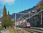 SBB Re 460 022-7 with an IR to Brig by Veytaux Chillon.