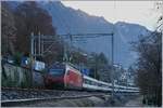 The SBB Re 460 057-3 with his IR near Villeneuve on the way to Brig.
06.12.2016