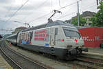 SBB and Allianz assurances are all fans of the Red Cross according to 460 041, standing here at Schaffhausen on 4 June 2014. The curve in that staions makes the loco look almost tilting.