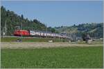 A SBB Re 460 with an IC on the way to Brig by Reichenbach in Kandertal.