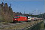 The SBB Re 460 016 wiht an IC on the way to Brig by Mülenen.