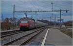 The SBB Re 460 073-0 wiht an IR from Brig to Geneva Airport by Roche VD. 

06.01.2019