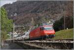 A SBB Re 460 with an IR 90 on the way to Birg by Villeneuve.