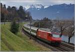 A SBB Re 460 with is IR 90 on the way to Brig by Villeneuve.