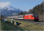 An SBB Re 460 with its IC near Mülenen on the way to Brig (via LBT - Visp)    April 14, 2022