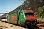 SBB 460 062 with an EuroCity (recognisable by the panoramic coach behind the loco) quits Göschenen on 25 May 2007.