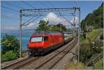 An SBB Re 460 is pushing its IR 90/95 towards Genève Aéroport near the barely visible Château de Chillon.

June 4, 2024