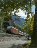 The SBB Re 460 017-7 by the Castle of Chillon.