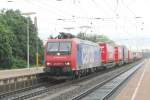 SBB 482 027 in terrible weather passes through Celle on 31 May 2012.