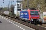 On 29 March 2017 SBB 482 018 'Alpazama' hauls an intermodal through Köln Süd.