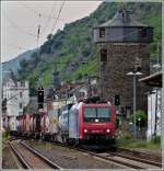 SBB Cargo Re 482 001-5 is heading a freight train in Kaub on June 25th, 2011.