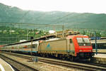 On 24 May 2002 SBB/CisAlpino 484 018 stands in Brig.