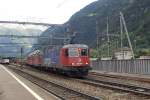 SBB 620 087 with two re 4/4II and another Re 6/6 (2x Re 10/10) leaves Erstfeld on 26 May 2007.