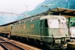 Re 6/6 no. 11687 in the original version at Erstfeld with an Ambrogio-shuttle on 20 June 2001. 