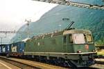 On 19 June 2001 SBB 11675 banks an intermodal service out of Erstfeld.
