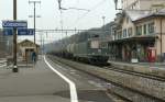 One of the last green Re 6/6 with a Cargo train in Cossonay. 
08.01.2010
