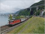 Th SBB Re 6/6 11685 (Re 620 085-1) Sulgen with a Cargo Train by the Castel of Chillon.