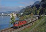 The SBB Re 6/6 11610 (Re 620 010-9)  Spreitenbach  with a Cargo Train by Villeneuve with the Castle of Chillon in the background.

08.10.2018