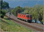 The SBB Re 6/6 11 (Re 620 037-2) 'Sonceboz-Sombeval' near Villeneuve on the way to Lausanne. 

30.06.2025