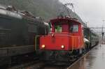 Dark, rainy and damp: the weather on 19 September at Erstfeld could be better during the first edition of the Gotthard Bahntage as little electric shunter Tem 277 proves here.