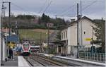 Two SBB RABe 522 on the way from Coppet to Annecy are arriving at Grosy-Thorens-la-Caille.