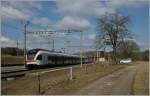 A Flirt is arriving on the Vufflens la Ville Station. 
20.02.2012