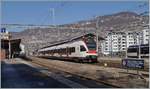 The SBB RABe 523 017 on the way to Aigle is leaving Vevey.