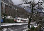 A SBB RABe 523 on the way to Vallorbe near Villeneuve.