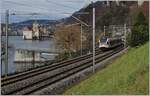 A SBB Flirt RABe 523 on the way to Lausanne and the castle of Chillon by a very short sunny-time this day.