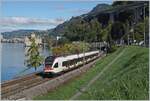 The SBB RABe 523 022 near the Castle of Chillon on the way to ST Maurice.