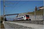 The SBB RABe 523 104 in Cully on the way to St-Maurice.