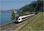 A SBB RABe 523 by the Castle of Chillon on the way to Agile.