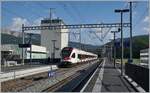 The SBB RABe 523 059 on the way to Vallorbe is leaving the new Le Day Station.