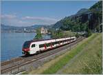The SBB Flirt 3 523 108 is the R3 n the way from St Maurice to Vallorbe.