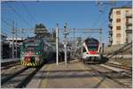 The Trenord ETR 425 033 to Milano Garibaldi and the SBB Tilo Flirt RABe 524 110 to Bellinzona in Varese. 05.01.2019