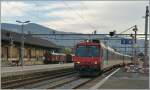 A  TILO  NPZ to Delle is arriving at Delémont.