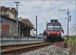 Close to the border with France, in Saint Gingolph (Switzerland), the Region Alpes RBDe 560 011 Domino is waiting for the return trip to Brig.