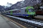 BLS 565 727 stands ready for departure at Kandersteg on New Year's  Day 2020.