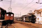 BDe 4/4 with a local service Aarau in the Safenwil Station. 
March 1985