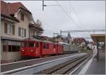 The CJ BDe 4/4 621 with a Cargo train in Le Noirmont. 
17.11.2014