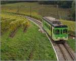 The ASD BDe 4/4 402 as local train 428 from Aigle to Les Diablertes in Aigle's Vineyards. 14.10.2015
