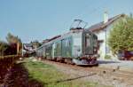 Local train service 4112 from Vevey to Puidoux Chexbres by the stop in Chexbres Village with a BDe 4/4 and Bt.