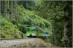 The ASD BDe 4/4 403 on the way to Les Diablerts in the wood between Les Fontanalles and Les Planches.